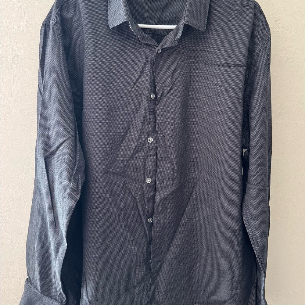 NWOT Perry Ellis SZ XL Dark Gray Black Dotted Button Down Casual Shirt Men’s